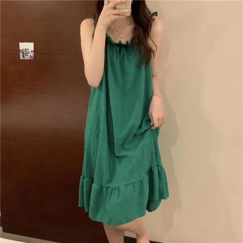 Sweet Desire Nightdress Princess Style Ruffle Halter Pajamas Summer 2023 New Bow Home Wear Loose Solid Casual Female Sleepwear