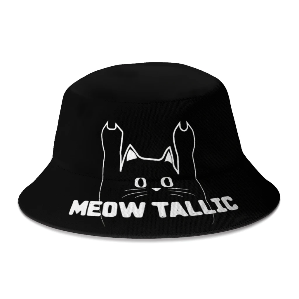 

Панама с забавным котом для мужчин и женщин, складная черная шапка с рисунком мяука, тяжелого металла, для подростков, стиль Боб, искусственная рыбалка, уличная одежда