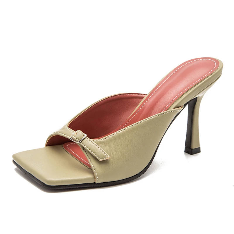 

2022 Women Sandals Sexy Women Heels Slippers Fashion Women Shoes Female Mules Slides High Heels Square Toe Designer Shoes Ladies