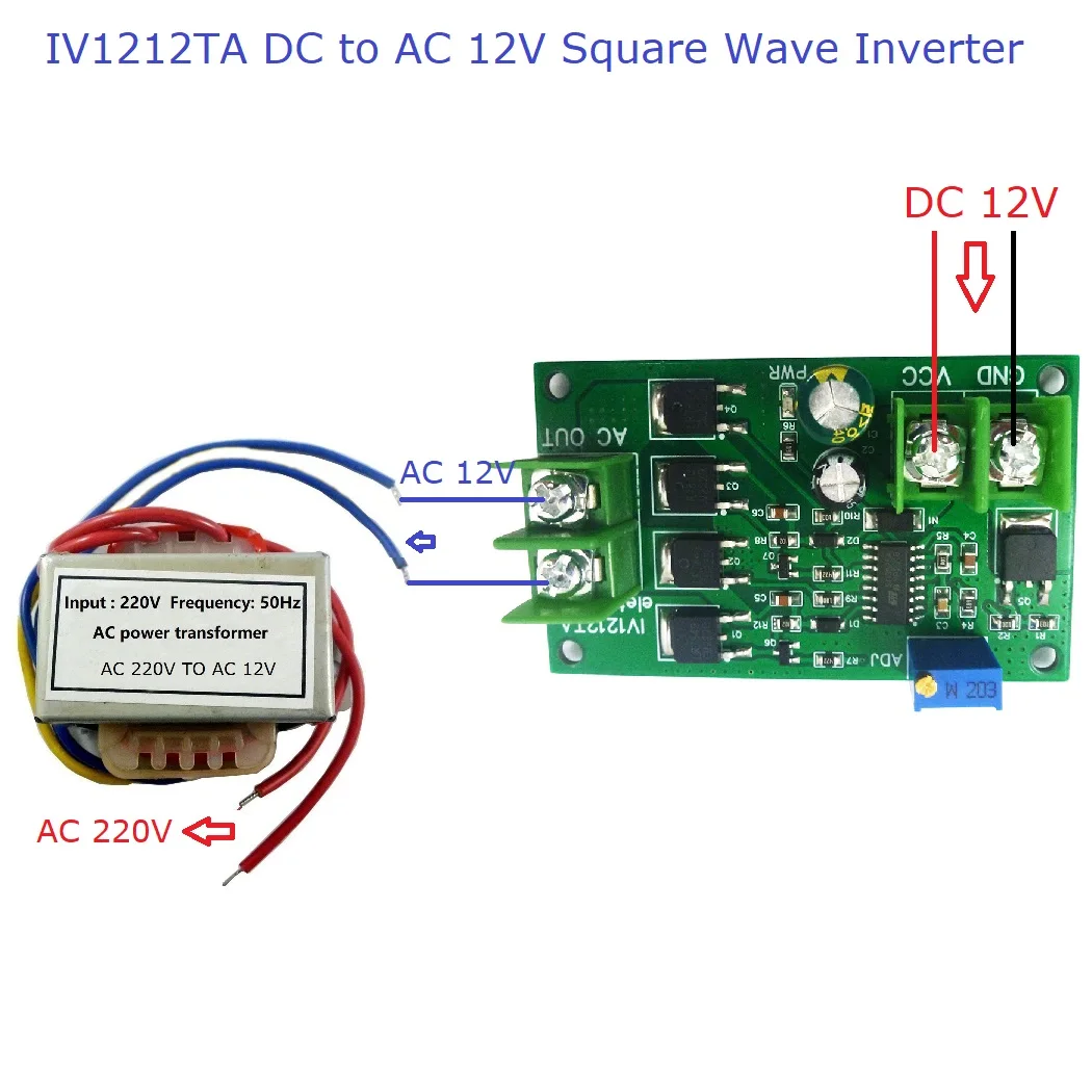 

200W DC 12V to AC 12V Inverter 50Hz Square Wave Signal Generator Module 12W AC 12V to 220V Power Transformer