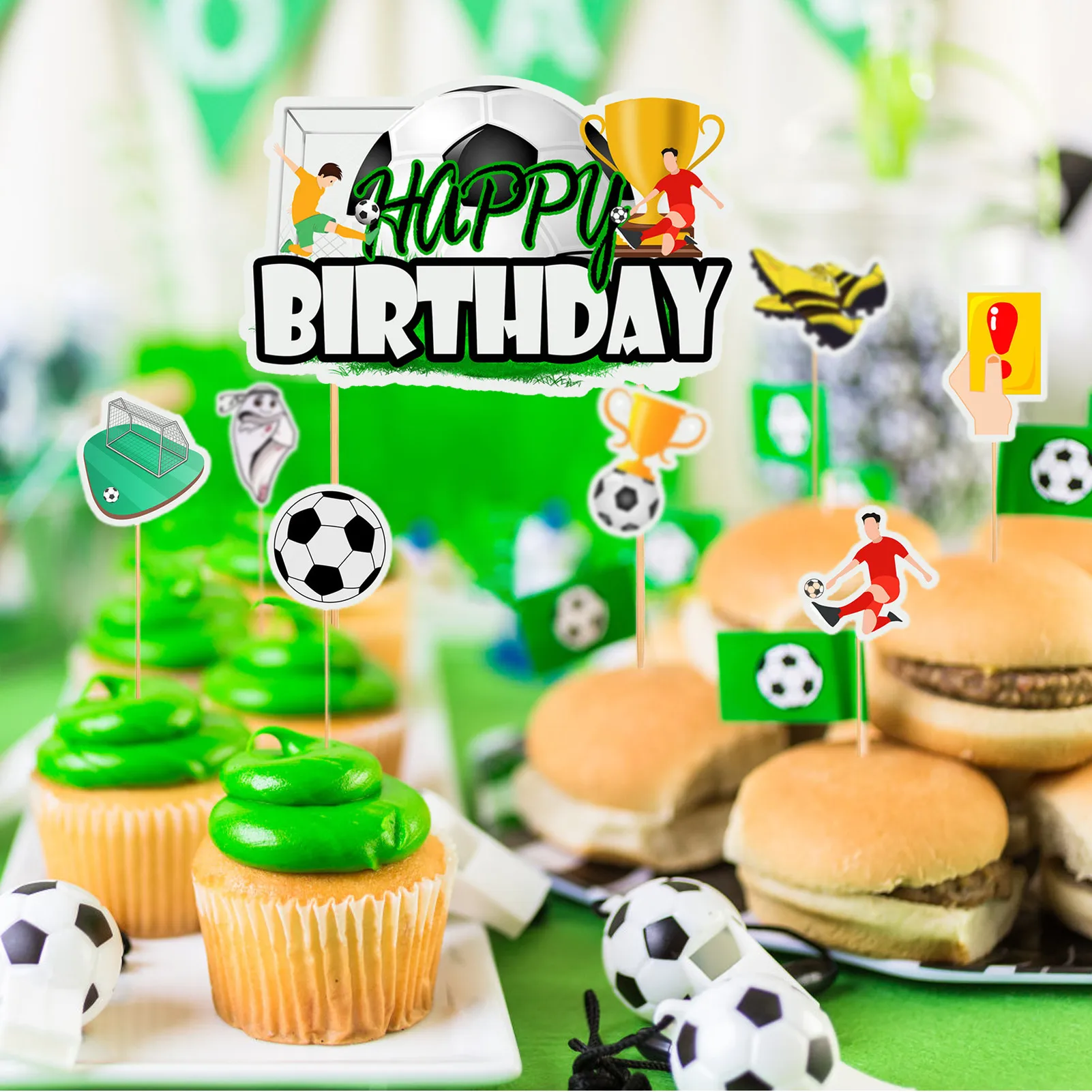

2022 Qatar World Cup Soccer Cake Topper Cake Decorations for Soccer Themed Party Boys Birthday Party Men Decorations