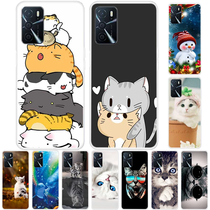 

Чехол для OPPO A54s A16 A16S, прозрачный милый мягкий силиконовый чехол из ТПУ с рисунком кошки для OPPO A16, задние крышки, бампер, чехлы A16S, A54 s