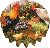 chicken roosters garden flowers round tablecloth 60 inch washable polyester table cloth water resistant spill proof table cover
