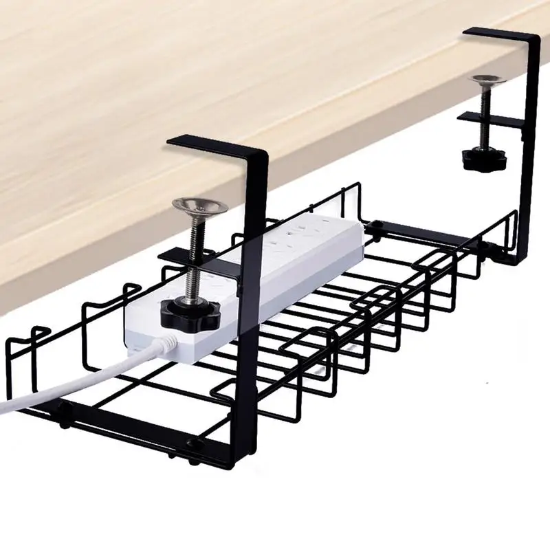 Under Desk Cable Management Tray Expandable Data Cable Storage Rack Socket Holder Wire Cord Power Strip Adapter Organizer Shelf