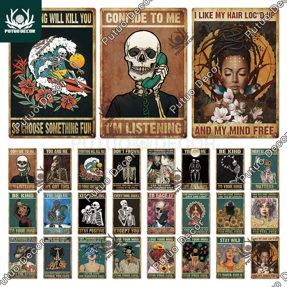 

Putuo Decor Positive Mental Plaque Metal Plate Vintage Posters Retro Tin Signs Wall Art for Home Living Room Bedroom Decoration
