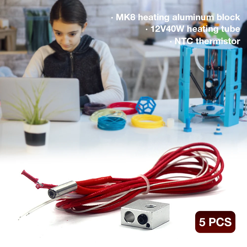 

3D Printer Parts Cartridge Heater 12V 40W 6x20 Reprap Cable For J head Hotend V6 MK8 PT100 Heat Block