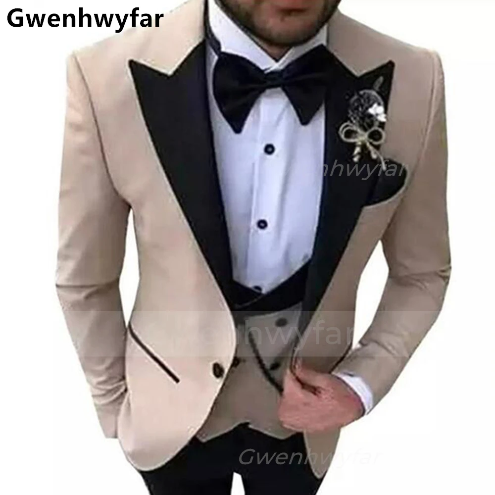 

Gwenhwyfar 2022 Модный облегающий мужской костюм на одной пуговице с пиковым отворотом деловые костюмы для свадьбы жениха 3 предмета (пиджак + жилет + брюки)