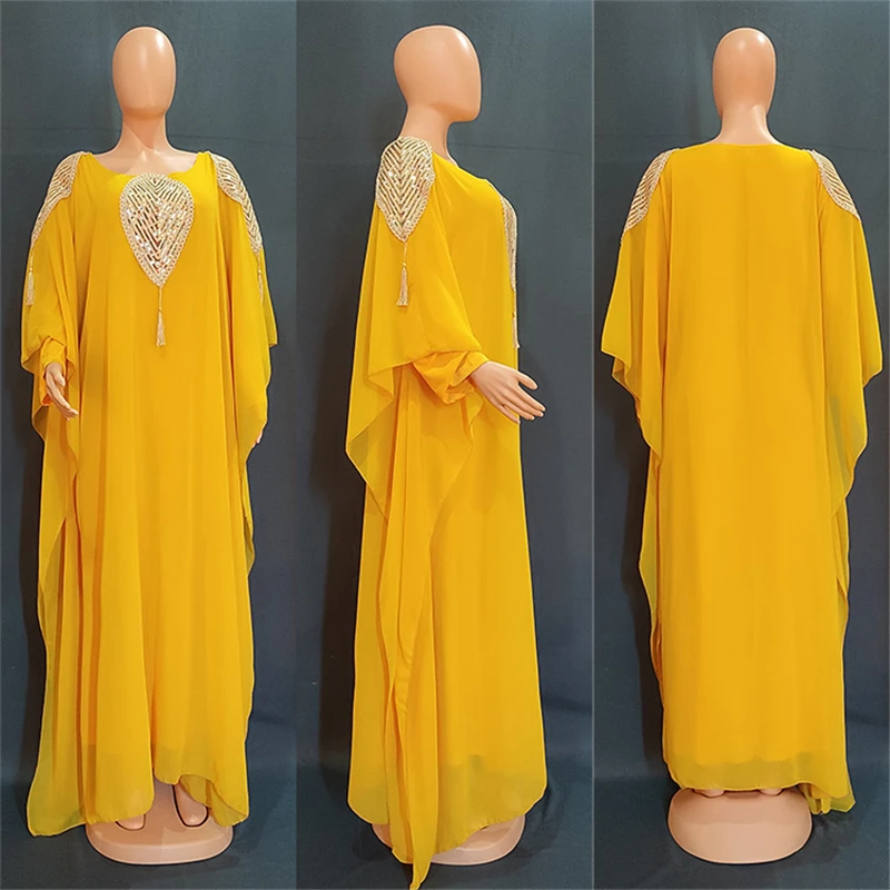 2022 New Muslim Ensemble 2 PCS Set Kaftan Abaya Dress Women Dubai Elegant Gowns African Chiffon Maxi Dress Boubou Djellaba Femme