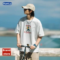 hanlu fashion mens oversize t shirt mens and womens street clothes 2022 summer new vintage baseball bear print t shirt