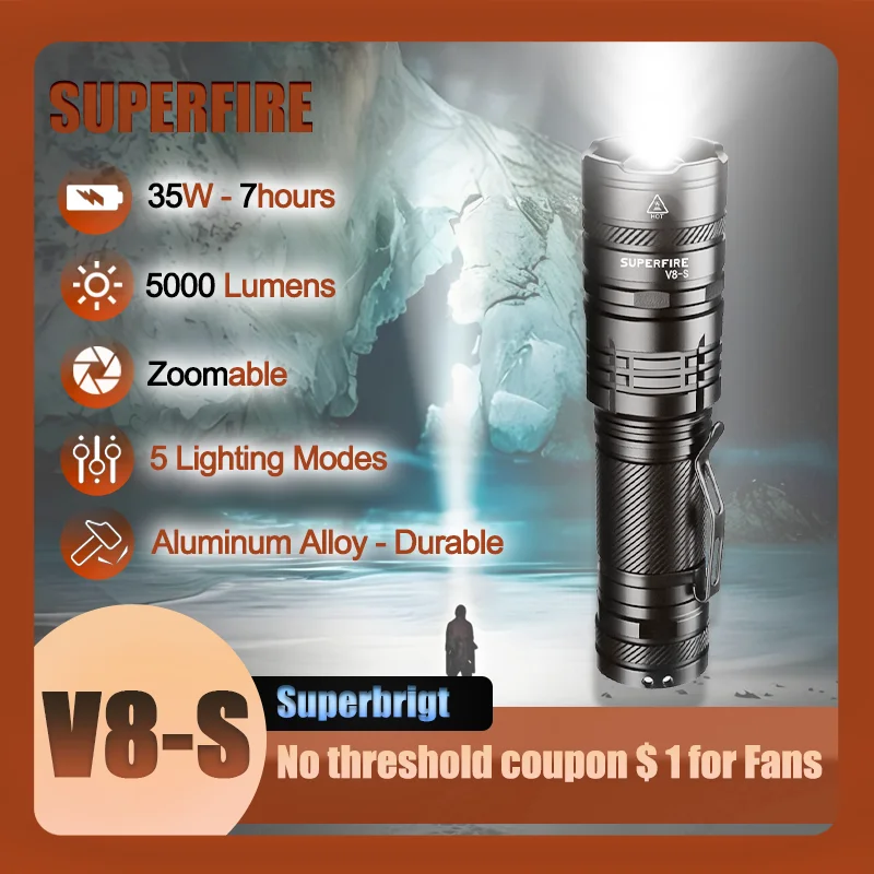 SUPERFIRE V8-S тактический фонарик 36 Вт