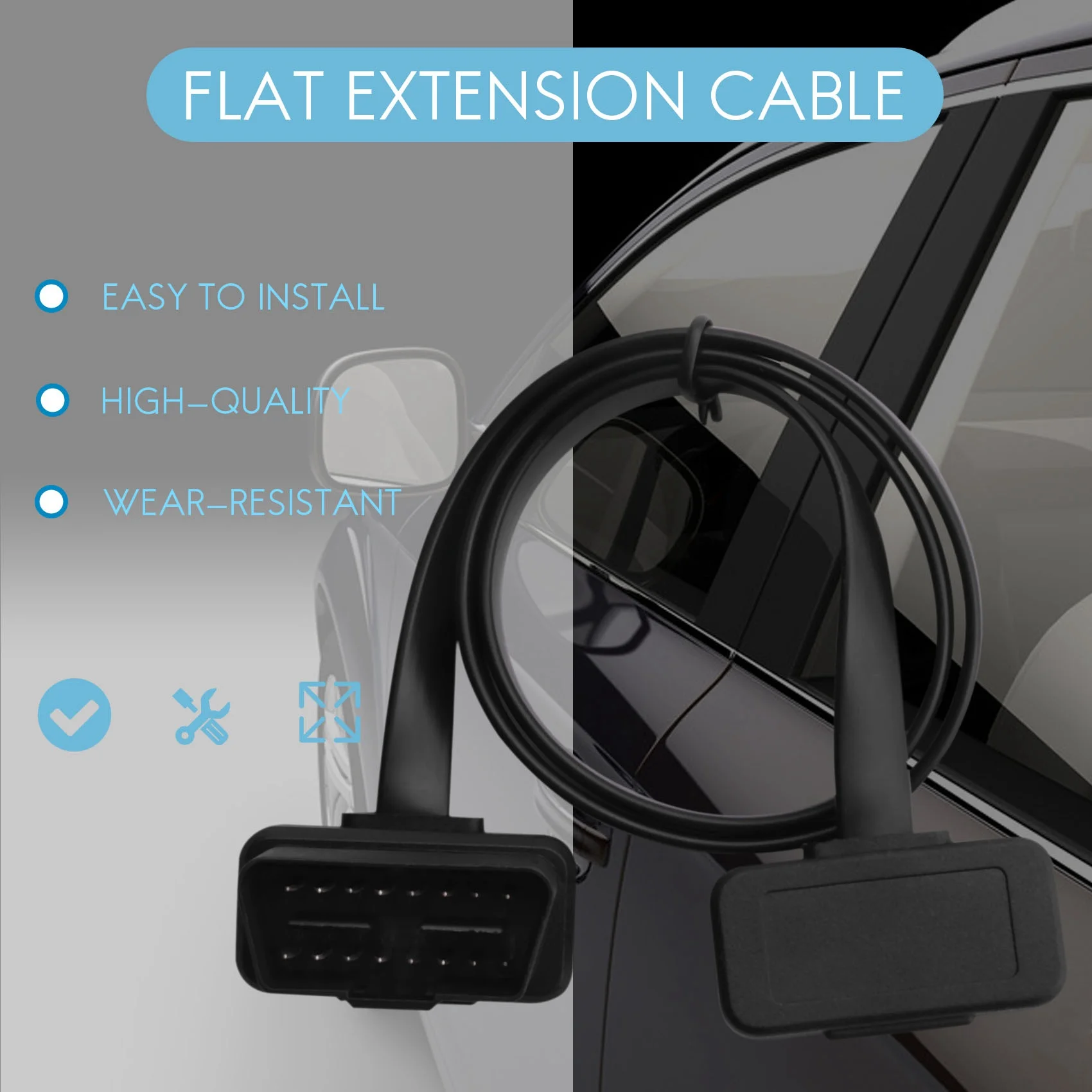

Car Elbow Obd2 16 Pin Male To Female Flat Diagnostic Extension Cable Connector Connector