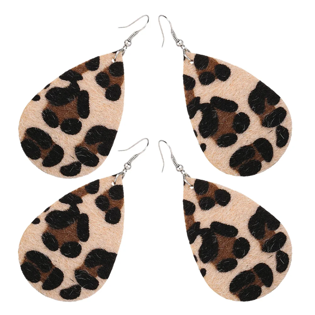 2 пары сережек-капель из искусственной кожи с леопардовым принтом милые висячие