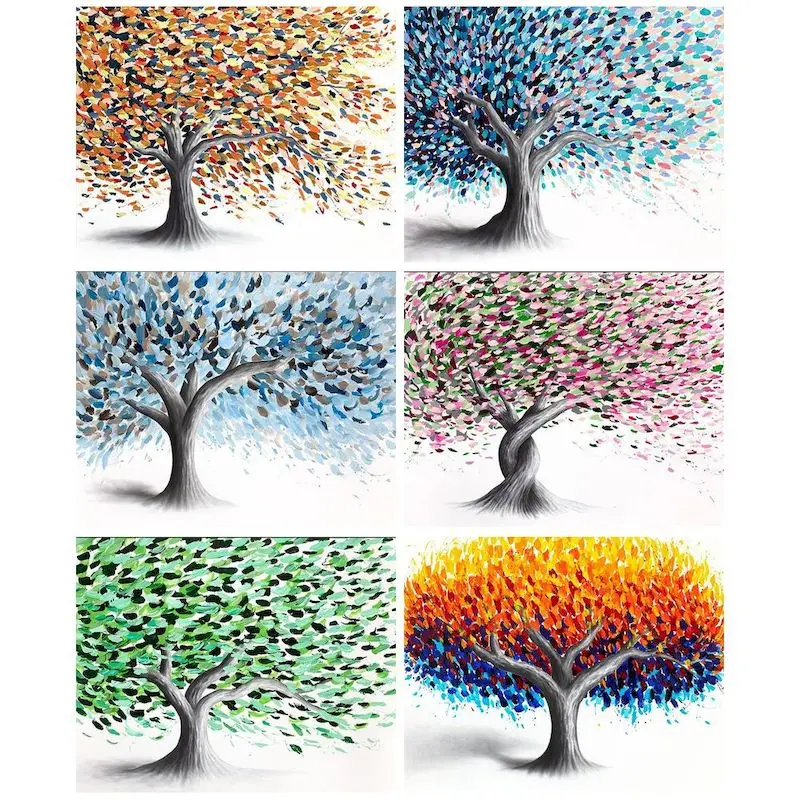

Картина маслом по номерам «сделай сам», пейзаж с цветными деревьями, аниме идеи, подарок, ручная роспись, искусство на стену, гостиной, домашний декор, декор для детской комнаты