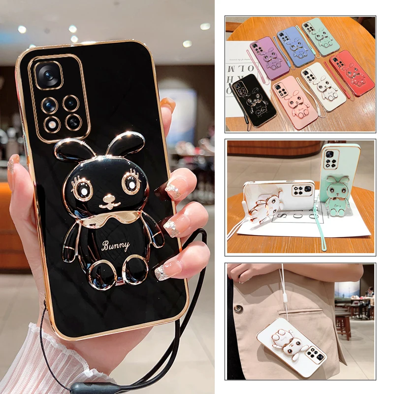 Rabbit Folding Holder Plating Phone bracket Case For Samsung Galaxy M31 M21 M30S M12 M53 M42 M11 M32 M22 M51 M52 M33 M13 Cover