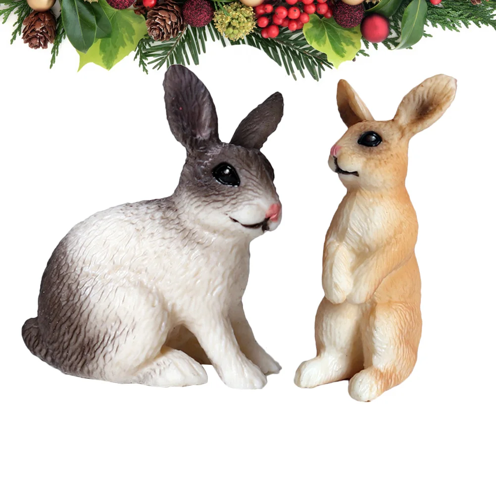 

4 Pcs Easter Rabbit Straw Ornament Dining Room Table Decor Mini Wooden Child Miniature Bunnies
