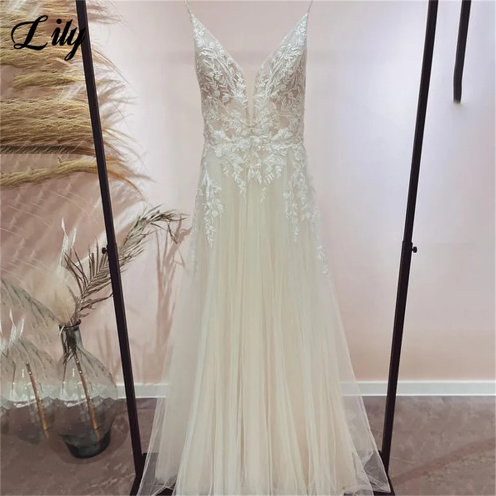 

Lily White Charming Wedding Dress Elegant Appliques Lace Wedding Gown A Line Bridal Dress Sexy Custom Bridal Gown vestido novia