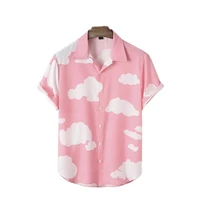 mens hawaiian shirts casual shirts blue sky white clouds simple print clothing male ladies travel party clothes oversized mens