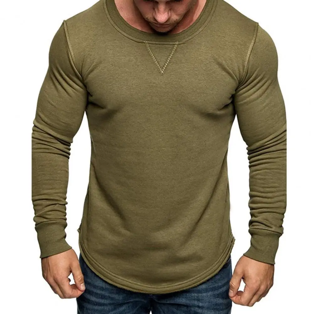 

Autumn T-Shirt O-Neck Shrinkable Cuffs Men Pullover Simple Solid Color Long Sleeve Shirt Pullover Top for Male Streetwear