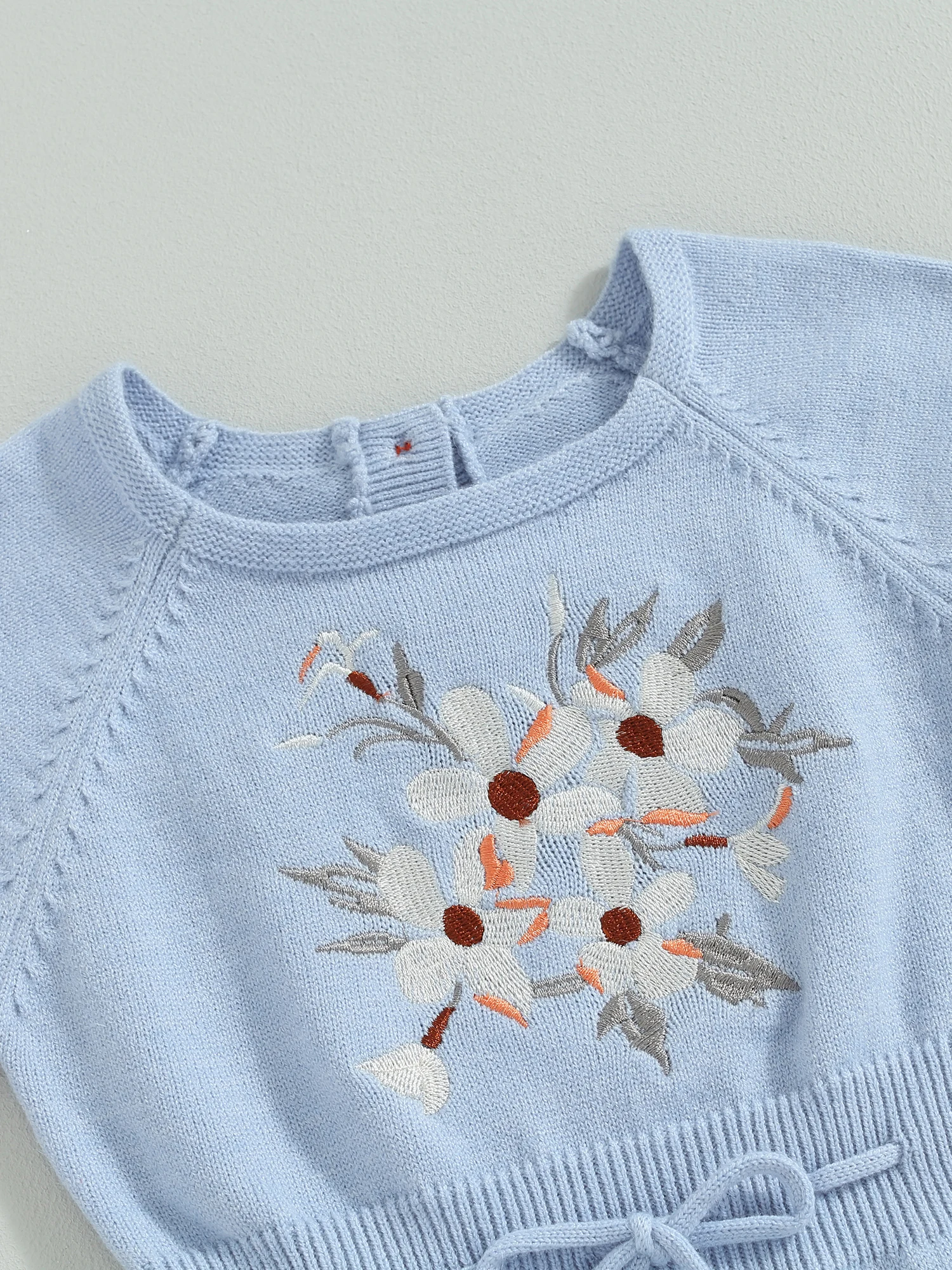 

Baby Girl Cable Knit Sweater Romper with Floral Embroidery - Cozy Infant Fall Outfit