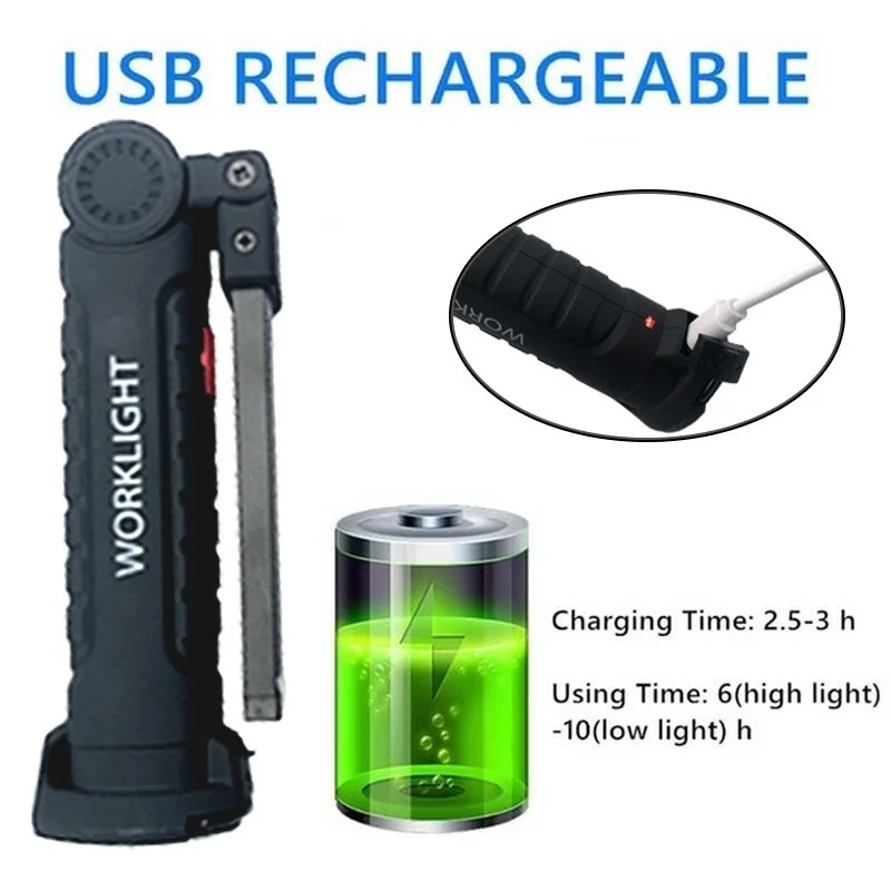 Магнитный перезаряжаемый фонарик USB 5 режимов COB светодиодный рабочий свет