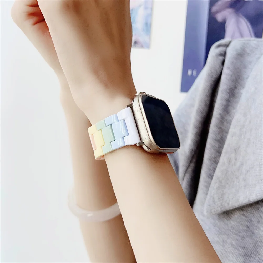 Милый ремешок из ПК радужного цвета для Apple Watch 45 мм 41 44 40 42 браслет умных часов iWatch