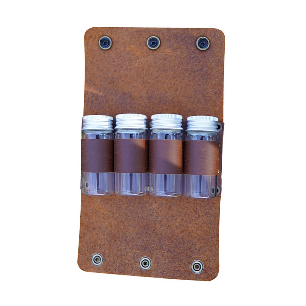 

Упаковка из 4 стеклянных бутылок для специй и приправ, в кожаном пакете