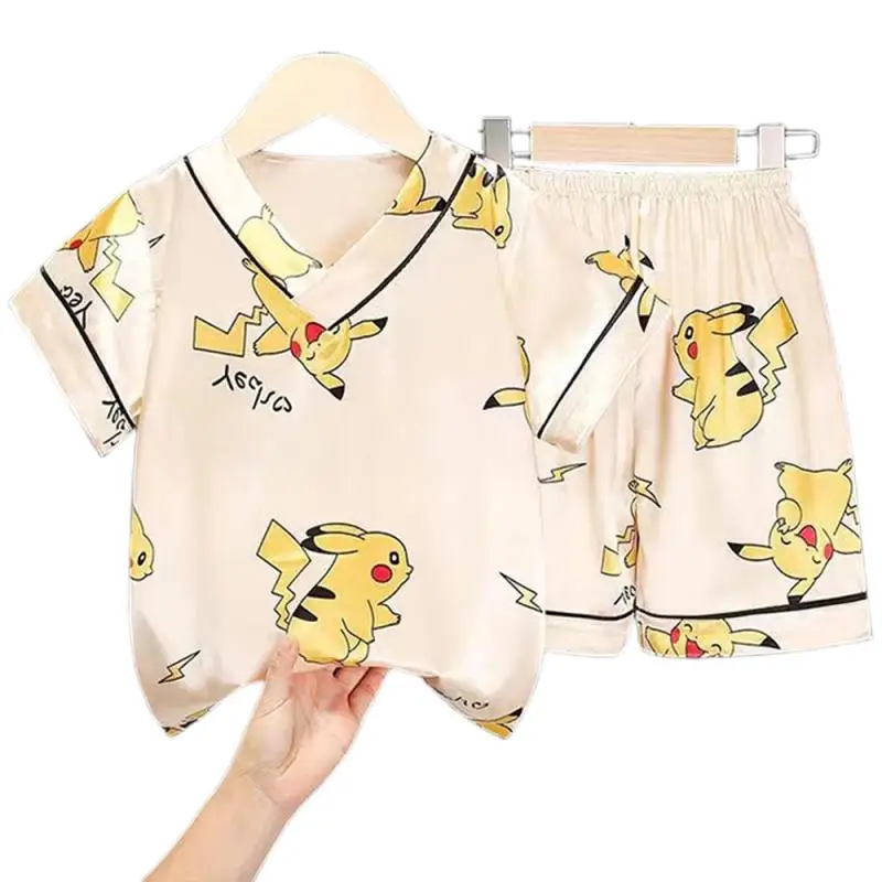 

Pokemon Series Children's Pajamas Suit Pikachu Summer Anime Cartoon Short Sleeve Shorts Two Piece Set Casual Baby Kids Clothes