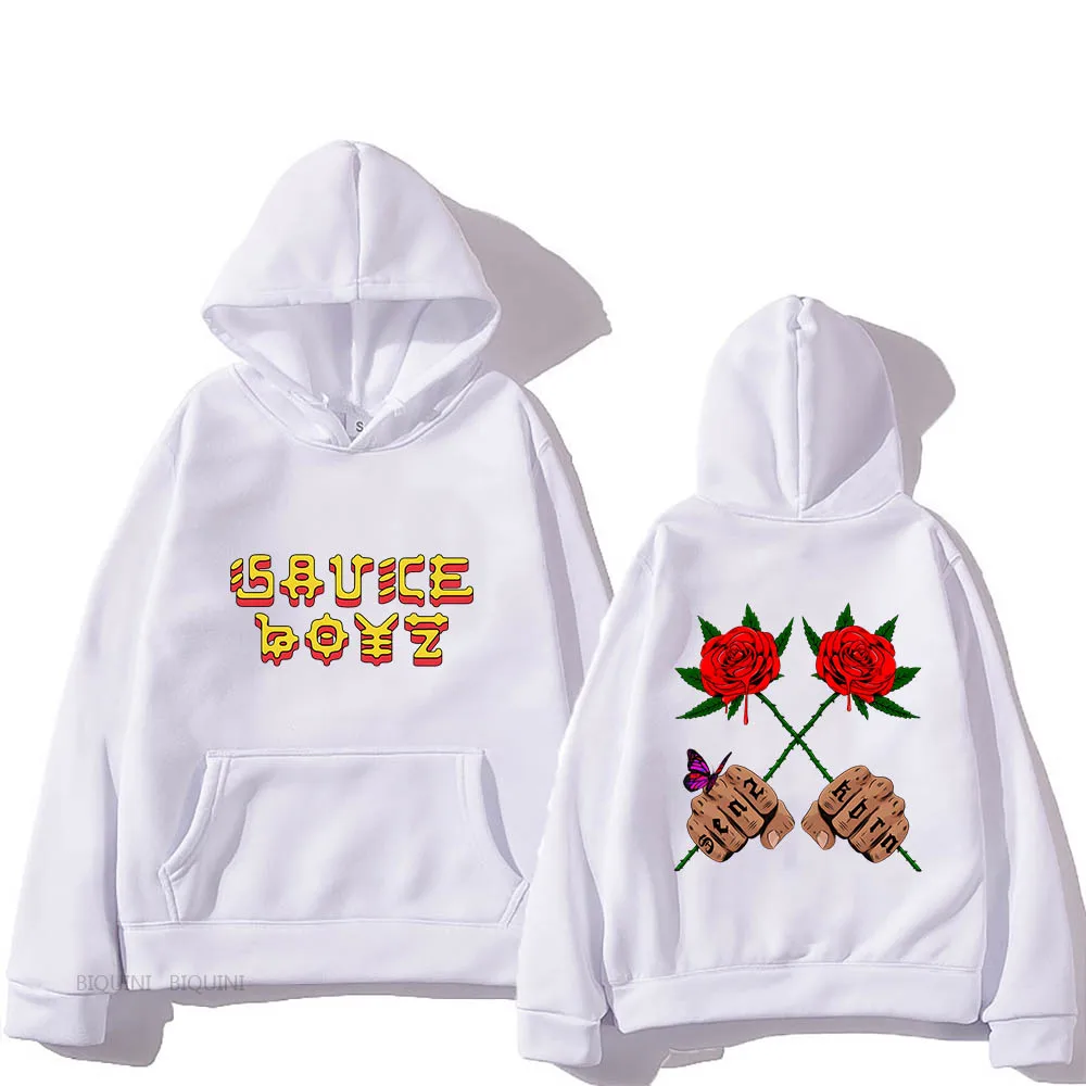 

Eladio dipakai Sauce Boyz Monarca Graphic Anime hoodie Fashion Manga Sweatshirt pria/wanita pakaian bulu domba tinggi