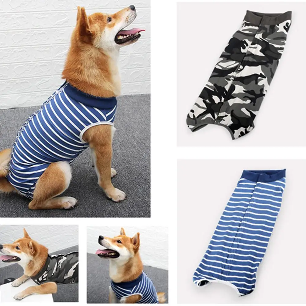 

Одежда для домашних животных, собак, Полосатый Камуфляж, для ран живота, против Лиз, Плотное боди после хирургии, товары для домашних животных