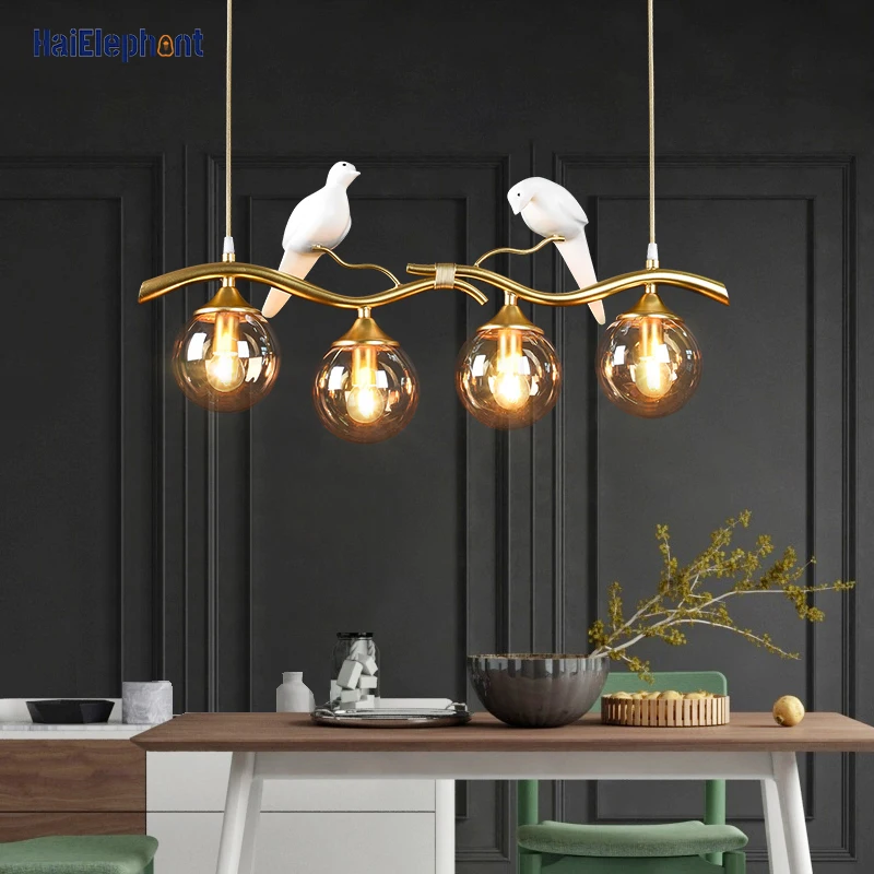 

Modern Gold Luxury LED Pendant Lights For Dining Living Room Bedroom Resin Birds Hanging Lamps Indoor Lighting Fixture AC90-260V