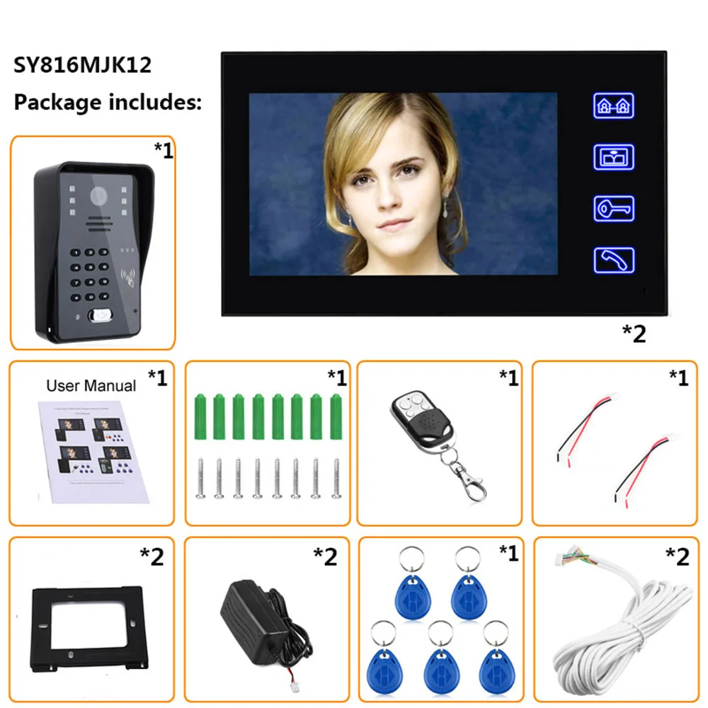 7-дюймовый видеодомофон, домофон, дверной звонок с RFID-паролем, IR-CUT, 1000TV, линейная камера, беспроводная система дистанционного управления доступом (art.: 3920cc749d6fa) - 3920cc749d6fa