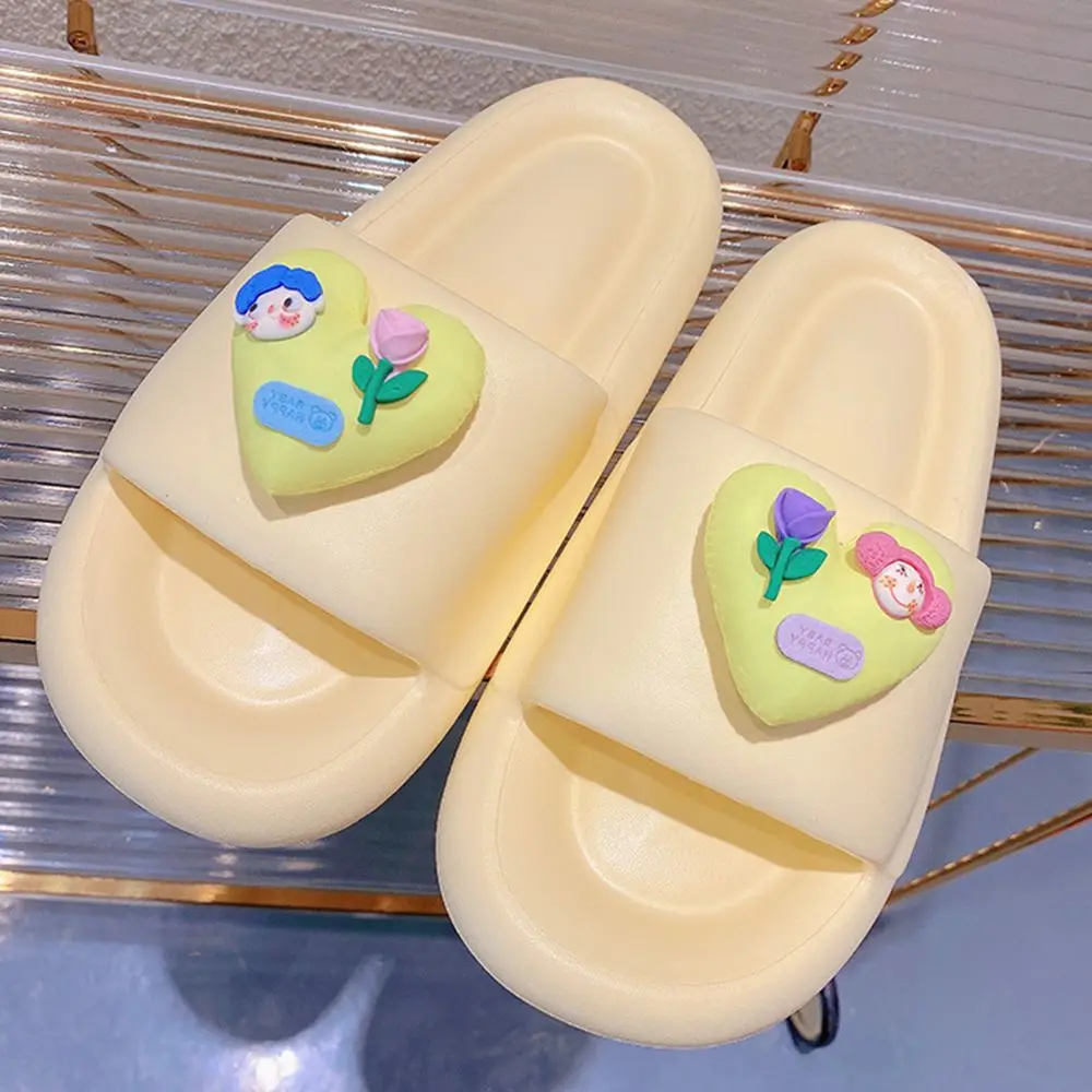 

Womens Slippers Beach Slides Cartoon Heart Flip Flops Thick Sole Indoor Bathroom Anti-slip Shoes 2022 Summer Female Sandals