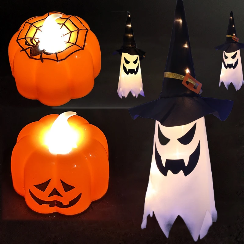

Halloween LED Lights Wizard Hat Grimace Scary Atmosphere Room Decorative Lights Toys Gifts