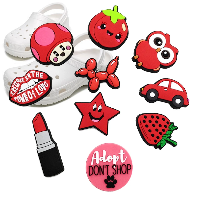10p Red VSCO Cute Cartoon Pins Croc Shoe Charms Women PVC Ornament Kids Pin Backpack Accessories Single Sale Wholesale Bulk