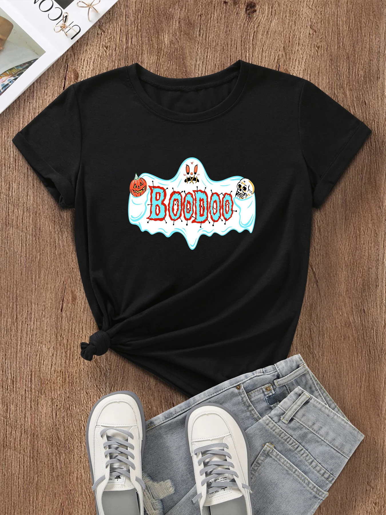 Футболка BOODOO с тыквой черепом призраком Хэллоуин хлопковая Готическая винтажная