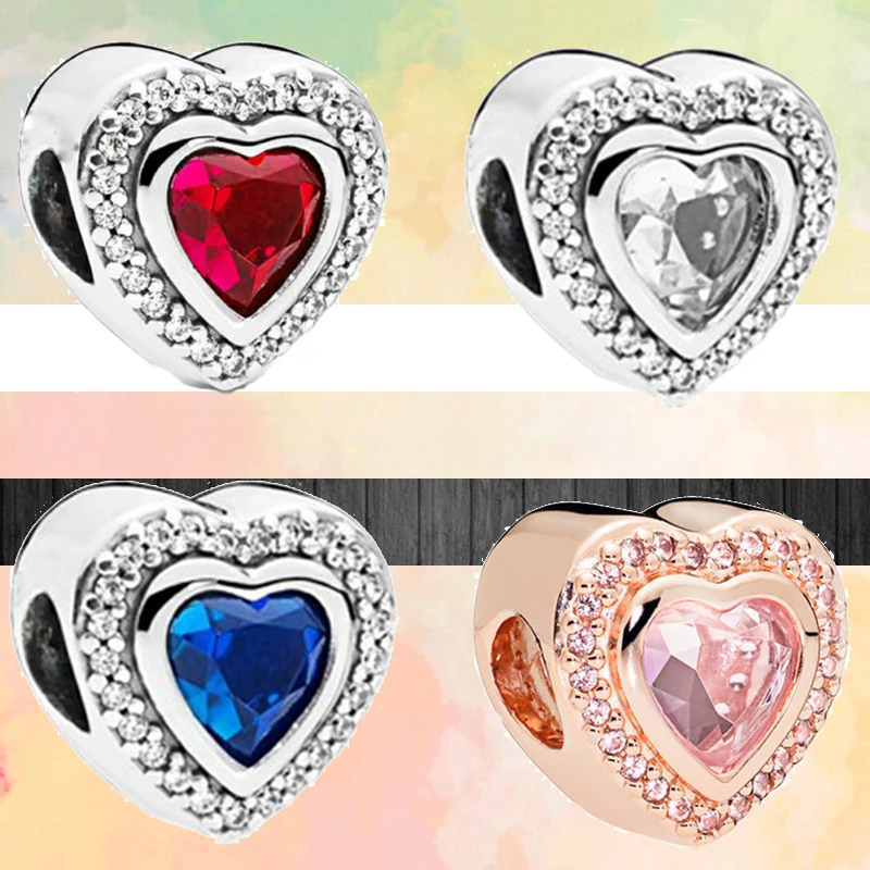 

New Blue Rose Gold Color Big Zircon Sparkling Beads Fit Original Pandora Charms Silver Color Bracelets Women DIY Fashion Jewelry