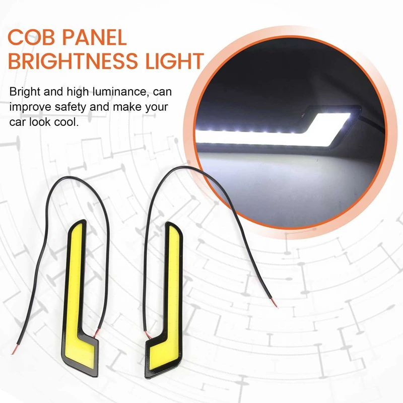 1 пара высокомощных L-образных COB дневных ходовых огней противотуманных фар белый