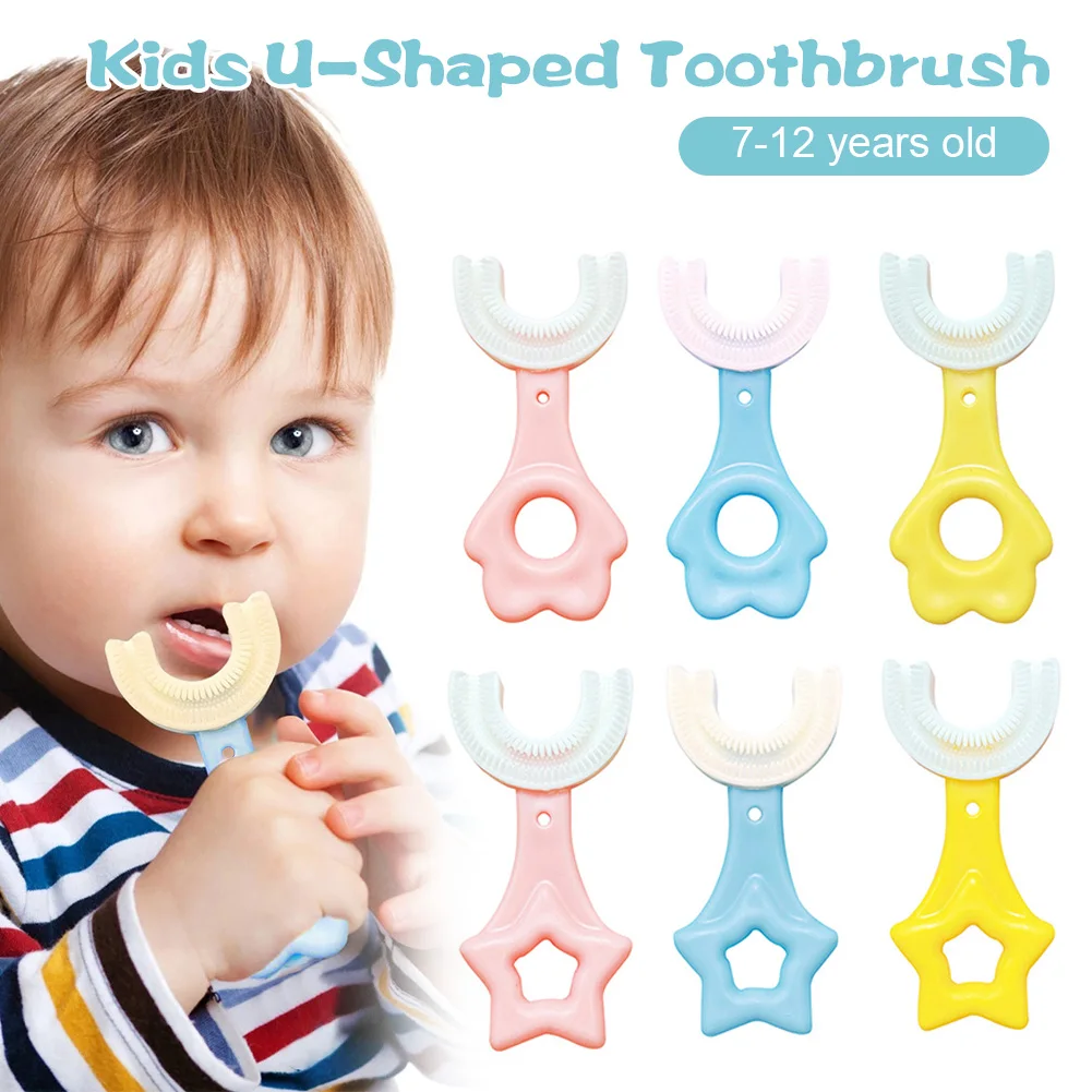 7~12 Years Children 360 Degree U-shaped Toothbrush Teethers Baby Brush Silicone Kids Teeth Oral Care Cleaning Baby Toothbrush  - buy with discount