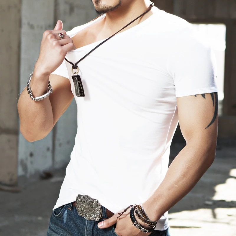 

B3218 Fitness Mens T-shirts V neck Man T-shirt For Male Clothing Tshirts M-4XL Tops o-neck Tees