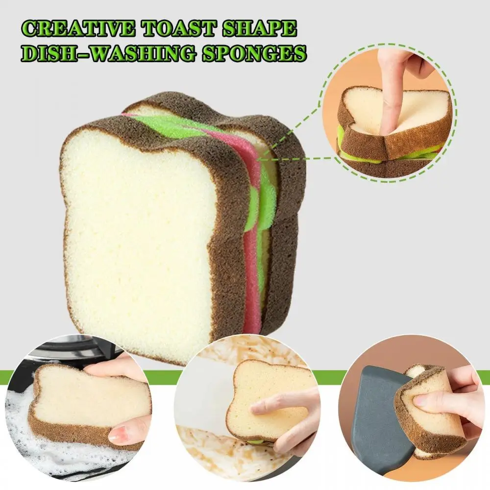 

Washable Scrubber Tools Dish-washing Sponges Household Cleaning Gadget Sandwich Type Dishcloth Toast Sandwich Shape Creative