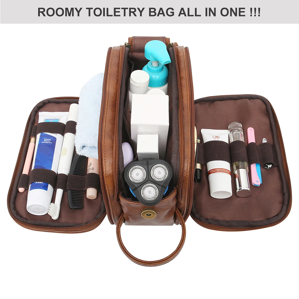 

Toiletry Bag for Men, Large Travel Shaving Dopp Kit Water-resistant Bathroom Toiletries Organizer PU Leather Cosmetic Bags