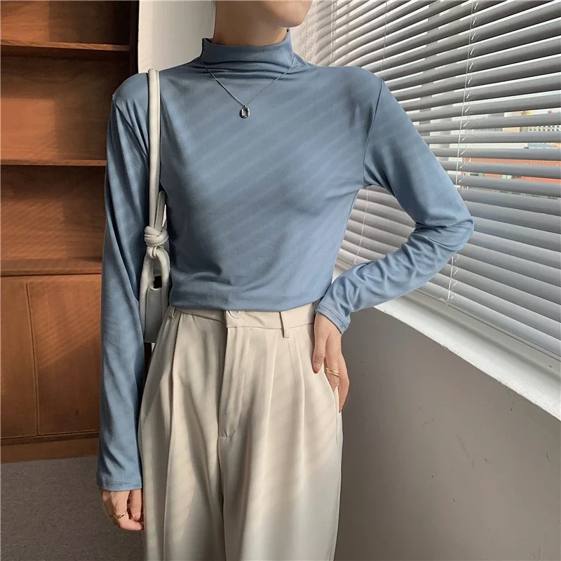 Модная женская блузка с воротником-стойкой белая черная длинным рукавом рубашка