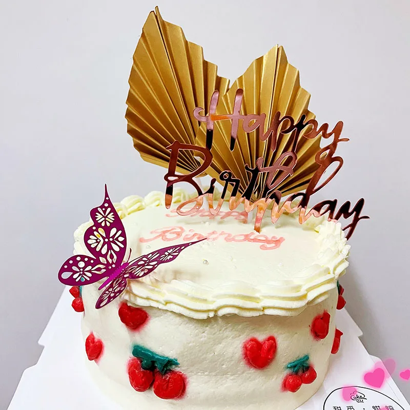 

Gold 12Pcs 3D Butterfly Metal Texture Paper Birthday Cake Topper 3D Hollow Baking Cake Topper for Wedding Party Cake Decorations