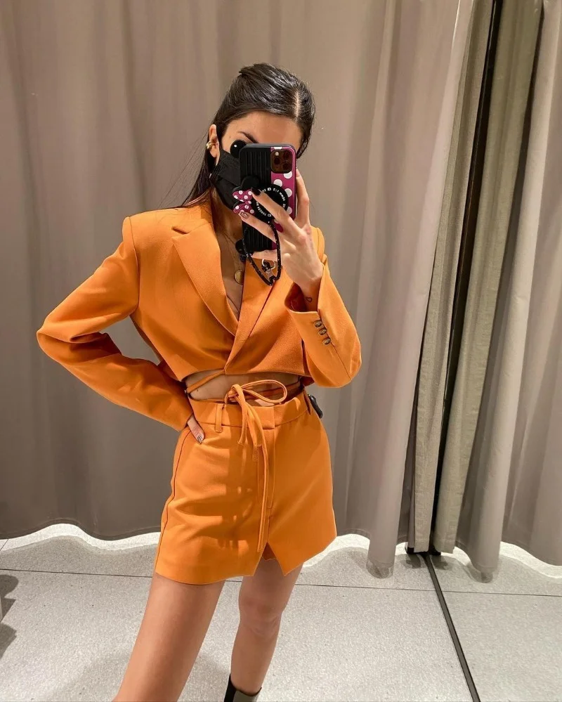 Women's Two Piece Cotton Pink Plaid Retro Office Women's Suit Jacket High Waist Lapel Long Sleeve Tie Rope Sexy Shorts Suit