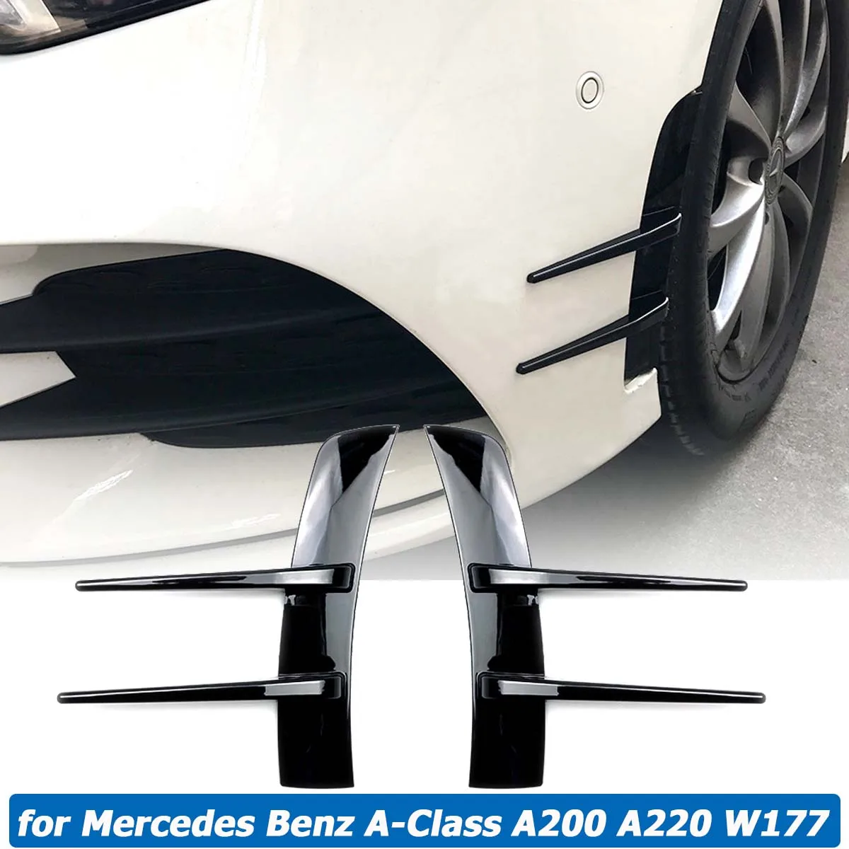 

W177 Front Bumper Splitter Canards Side Air Vent Sticker Trim for Mercedes Benz A-Class A200 A220 2019 2020 2021 Car Accessories