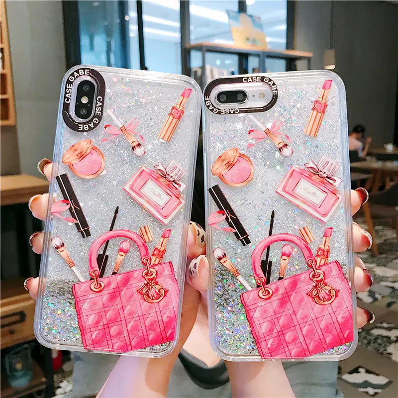 

Quicksand Fashion Cosmetics Case for IPhone11 12 13 Pro Max X XR 7 8 Plus SE Cover Transparent IPhone Case Fall Protection Shell
