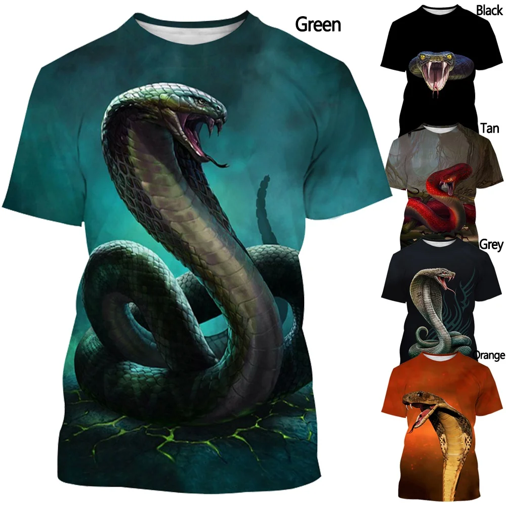 

2022 New Fashion Men and Women 3d Printing T-shirt Snake T-shirt Summer Casual Short-sleeved Animal T-shirt