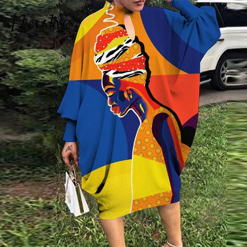 

Модное платье с абстрактным принтом, женские осенние праздничные платья с круглым вырезом и длинным рукавом для женщин, элегантные свободн...