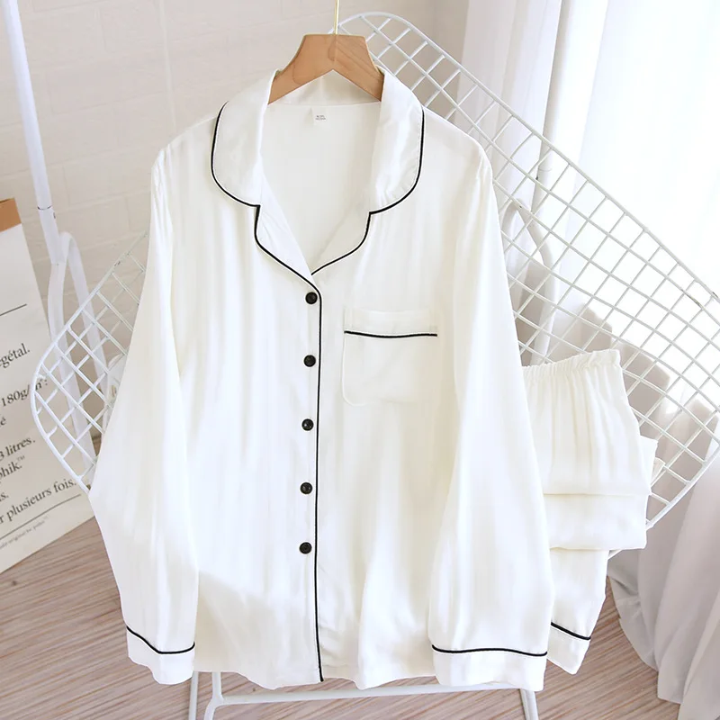 

Spring and summer new couple pajamas two-piece long-sleeved trousers 100% viscose men and women plus size homewear suit sleep