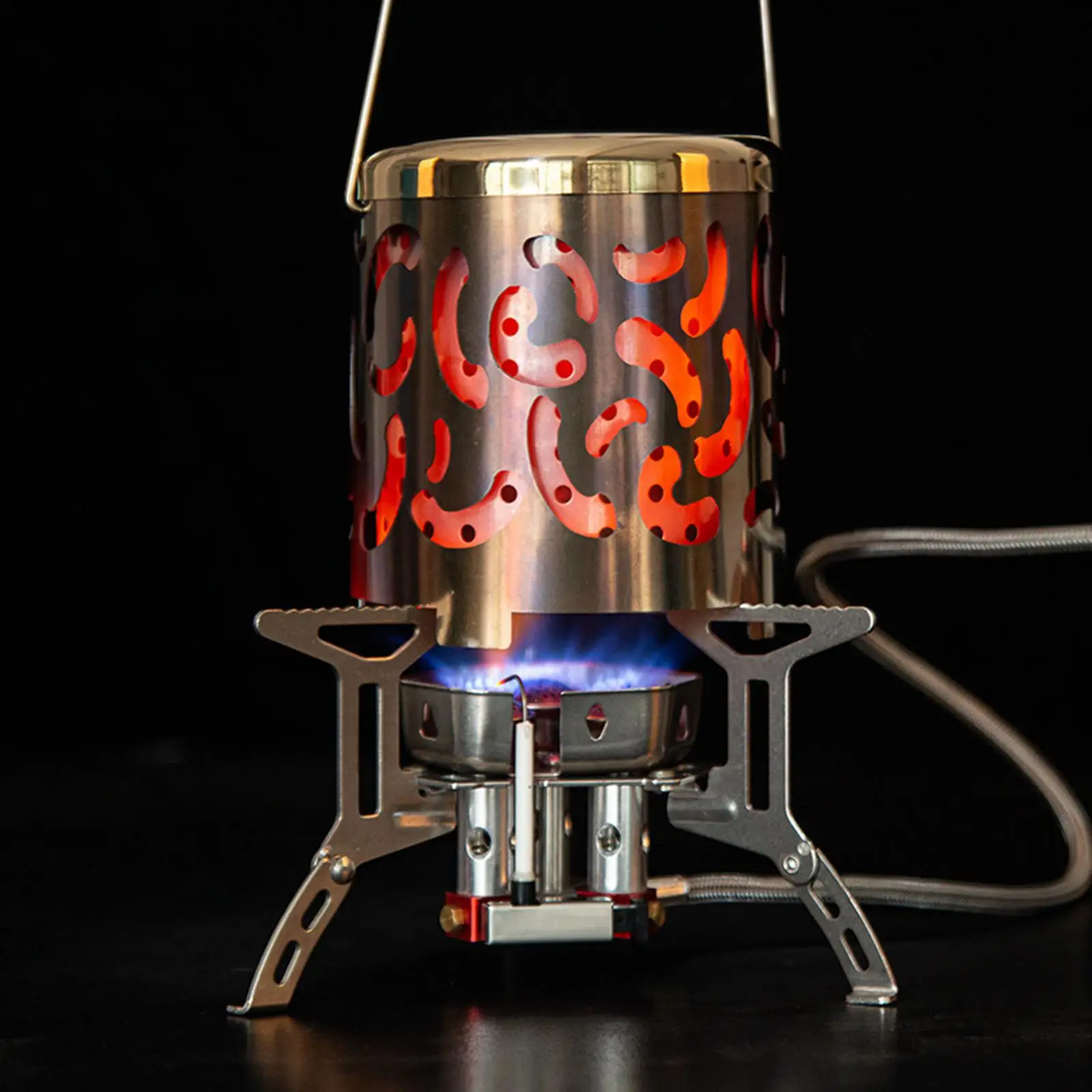 

Портативная газовая плита для кемпинга, плита с разделенной горелкой, посуда, ветрозащитная с адаптером, комплект для выживания, складная г...